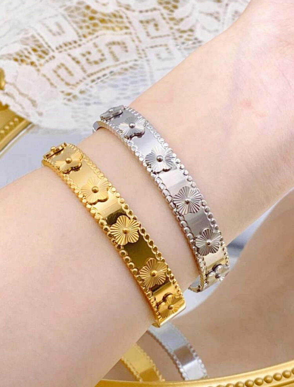 Golden Blossom Floral Bangle